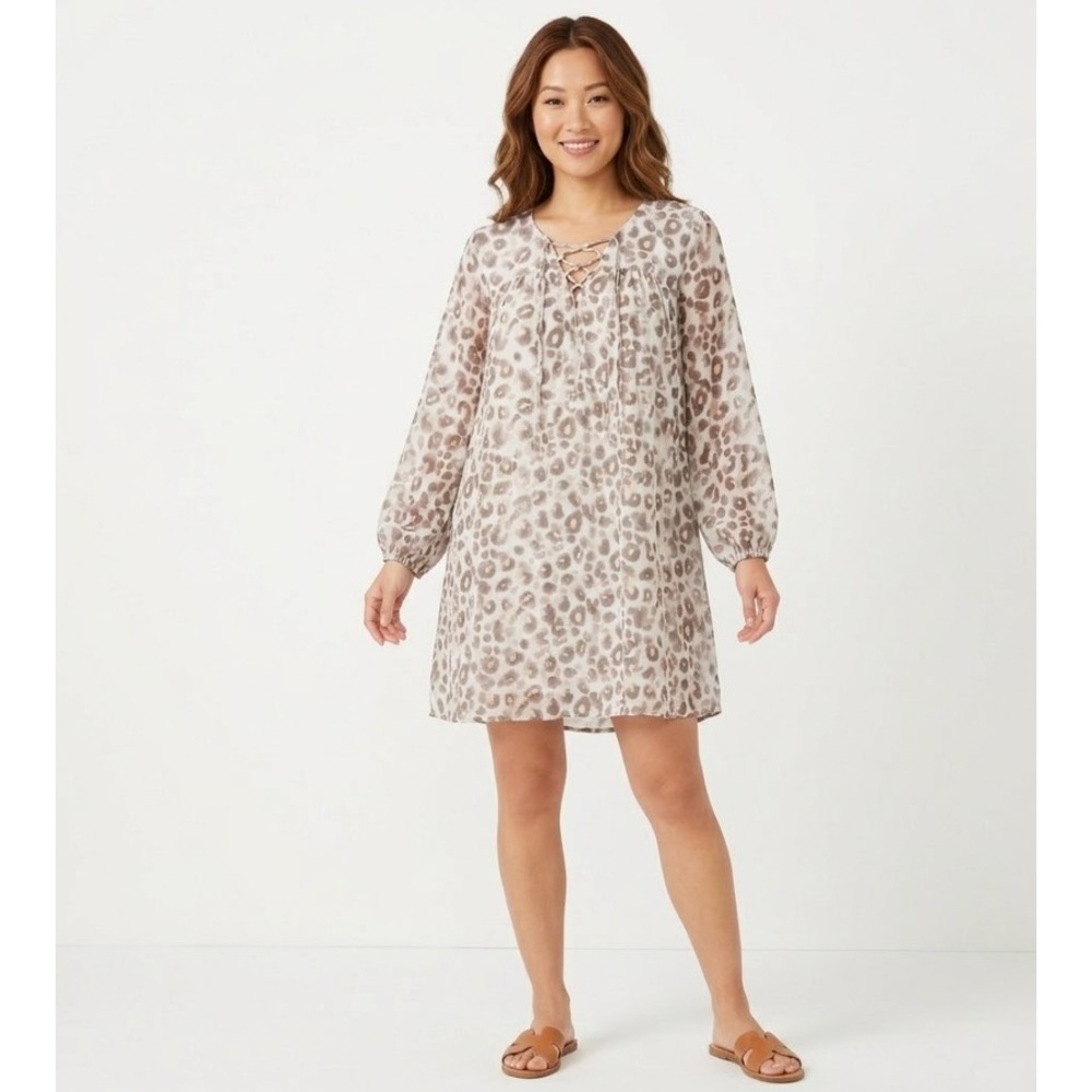 New Charlie Paige Cover Up Dress size L/XL‎ Leopard Lace Up Vacation Beach